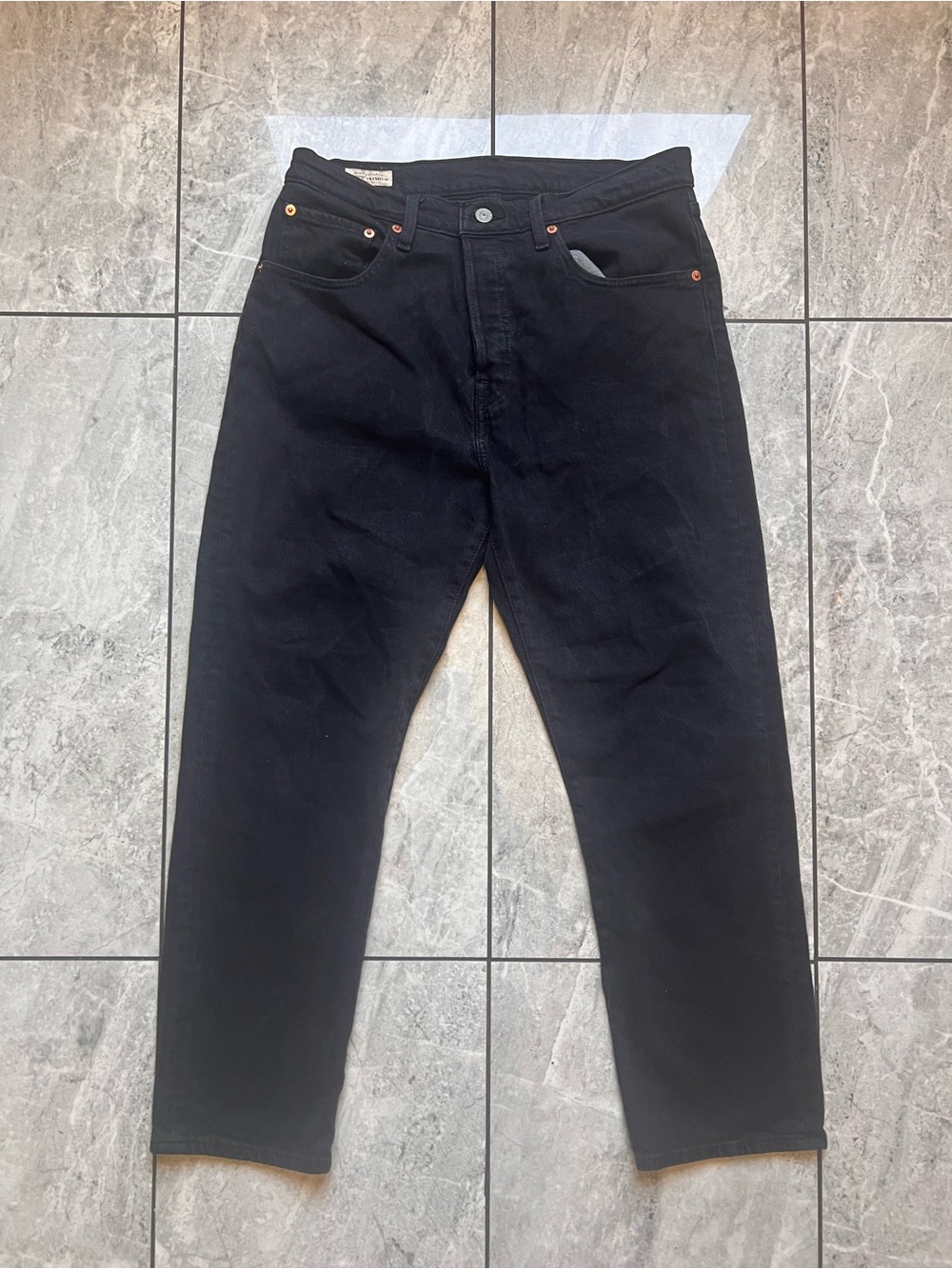 Levi's 501 Mens Original Fit Black Denim Jeans Button Fly Straight Leg 30Wx26L